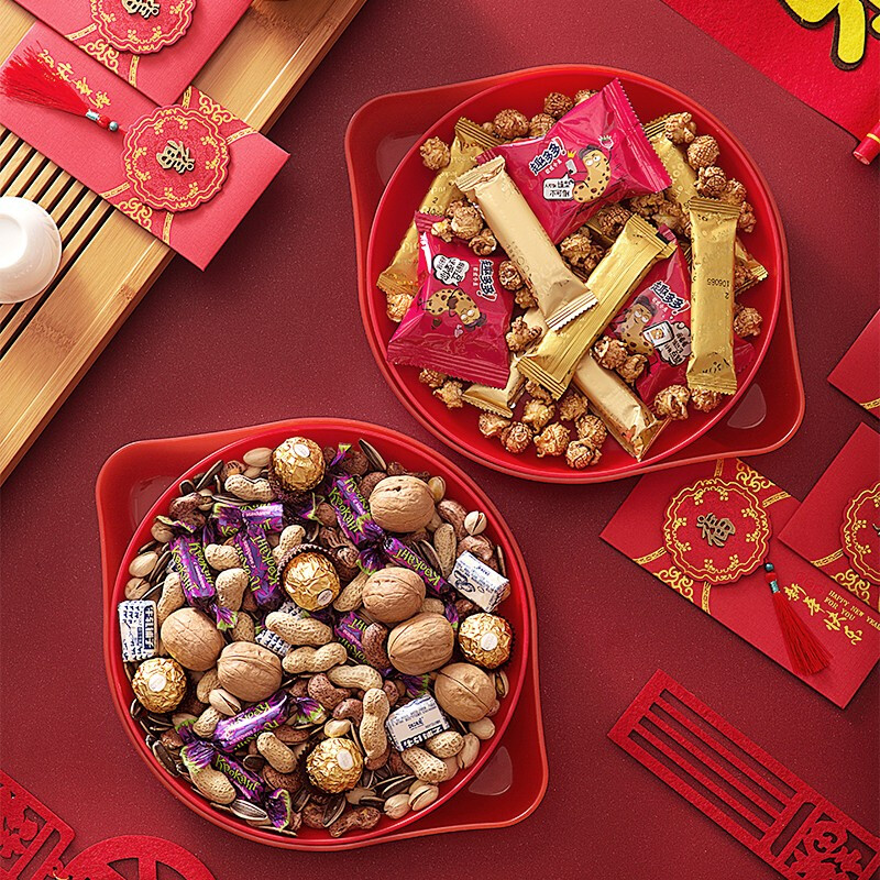 茶花果盘塑料双层糖果盒干果盒水果盘客厅茶几瓜子盘零食盘瓜子盒 【双层、大敞口随意放】蓝色