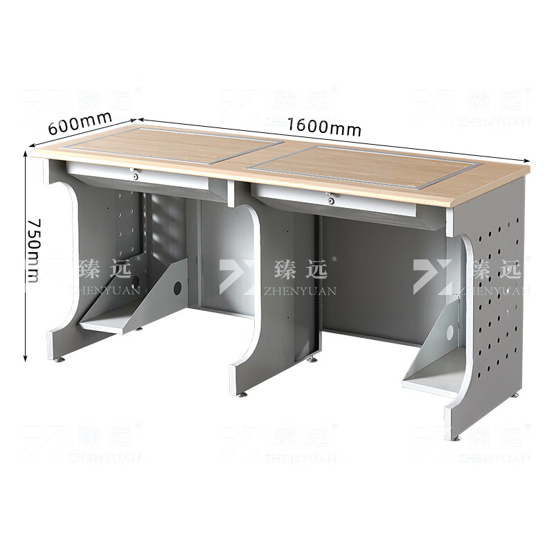 臻远ZY4012429隐藏式翻转电脑桌培训桌办公桌D款双人位