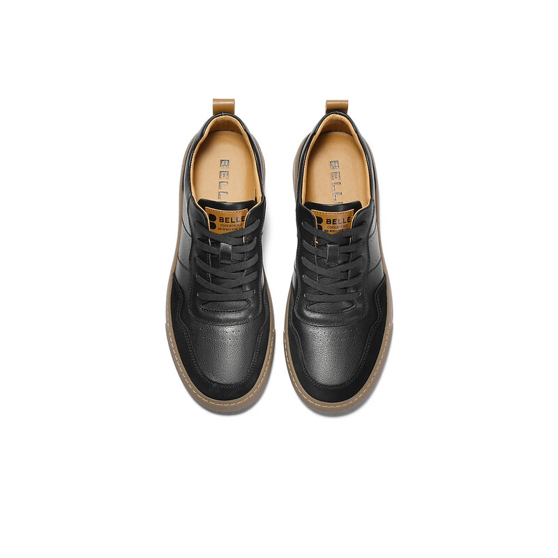 百丽时尚撞色小白鞋男2023秋季新款皮革拼接舒适低帮休闲板鞋A1237CM3 黑色 38