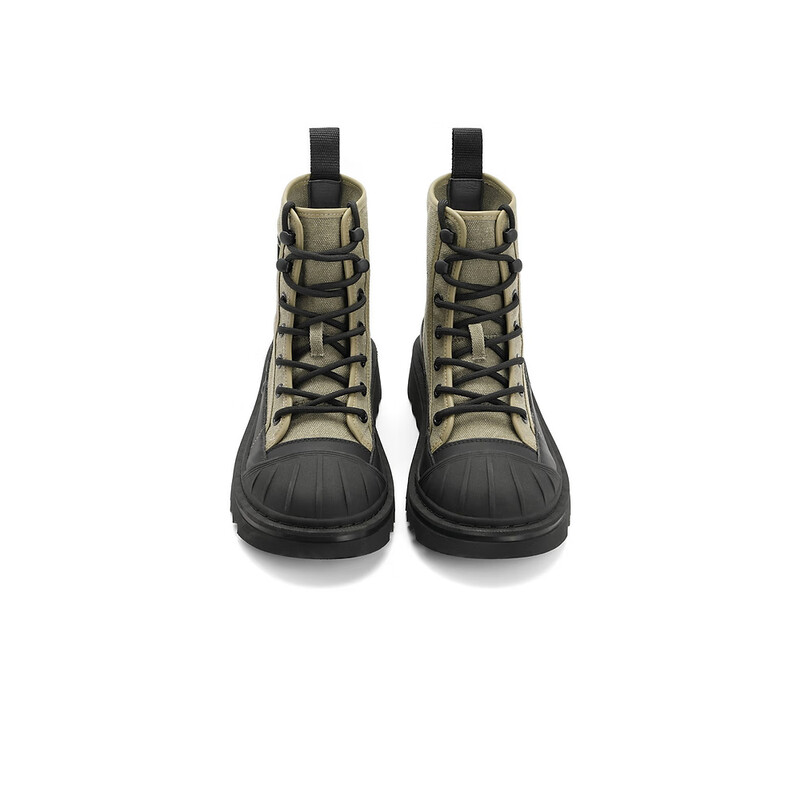 百丽户外休闲帆布鞋女23秋季新款百搭舒适厚底高帮鞋B1546CD3 绿色 34