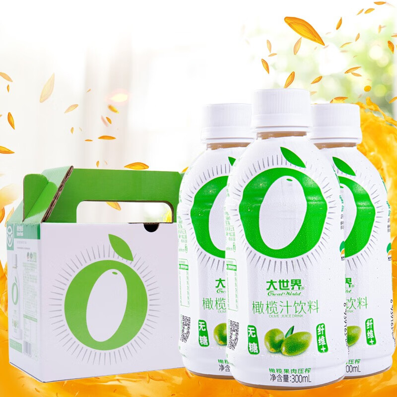 大世界 无糖橄榄汁福建特产橄榄汁饮料果汁饮料橄榄绿色果汁纤维300ml