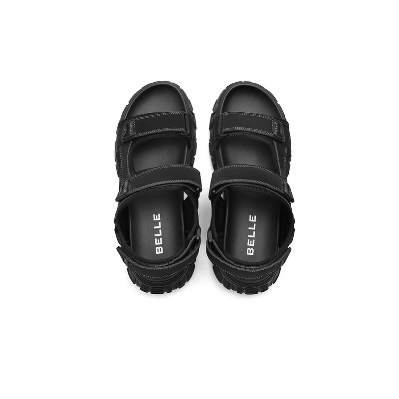 百丽厚底沙滩凉鞋男2023夏新魔术贴户外度假运动休闲凉鞋A1144BL3 黑色 42