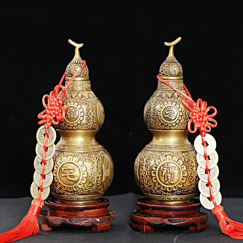 铜葫芦摆件开口葫芦玄关客厅办公室开业摆件工礼品生日礼物带朱砂