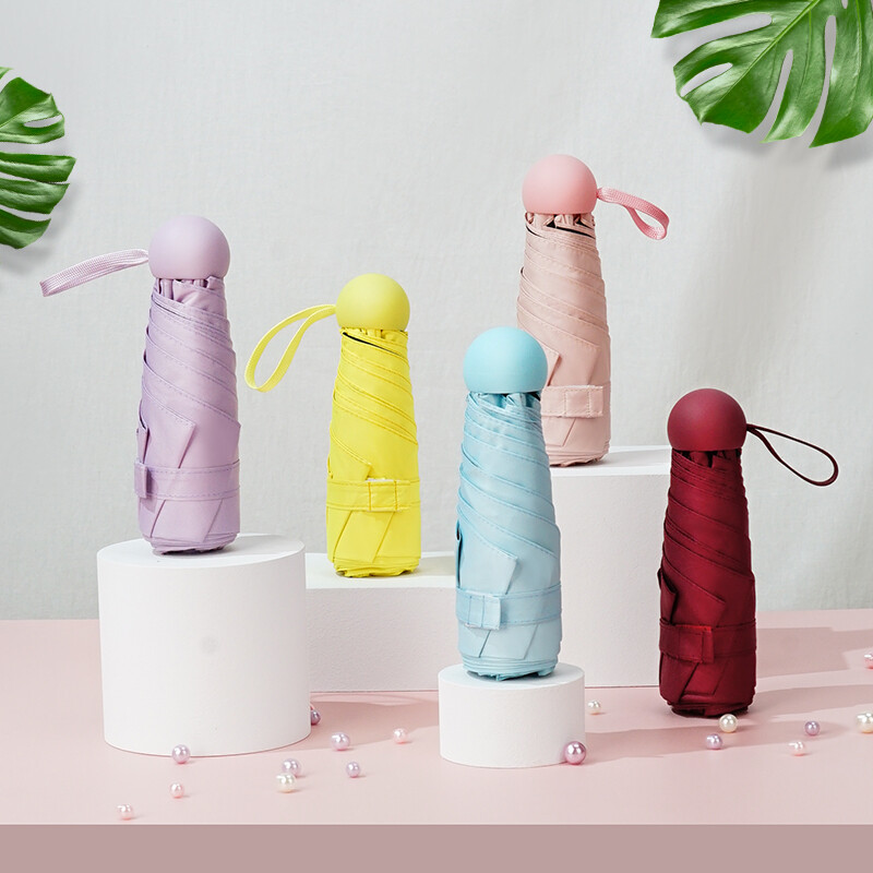 红叶（Hong Ye） 太阳伞五折伞便携防晒防紫外线遮阳伞女防晒伞晴雨两用胶囊系列 静谧蓝+胶囊盒