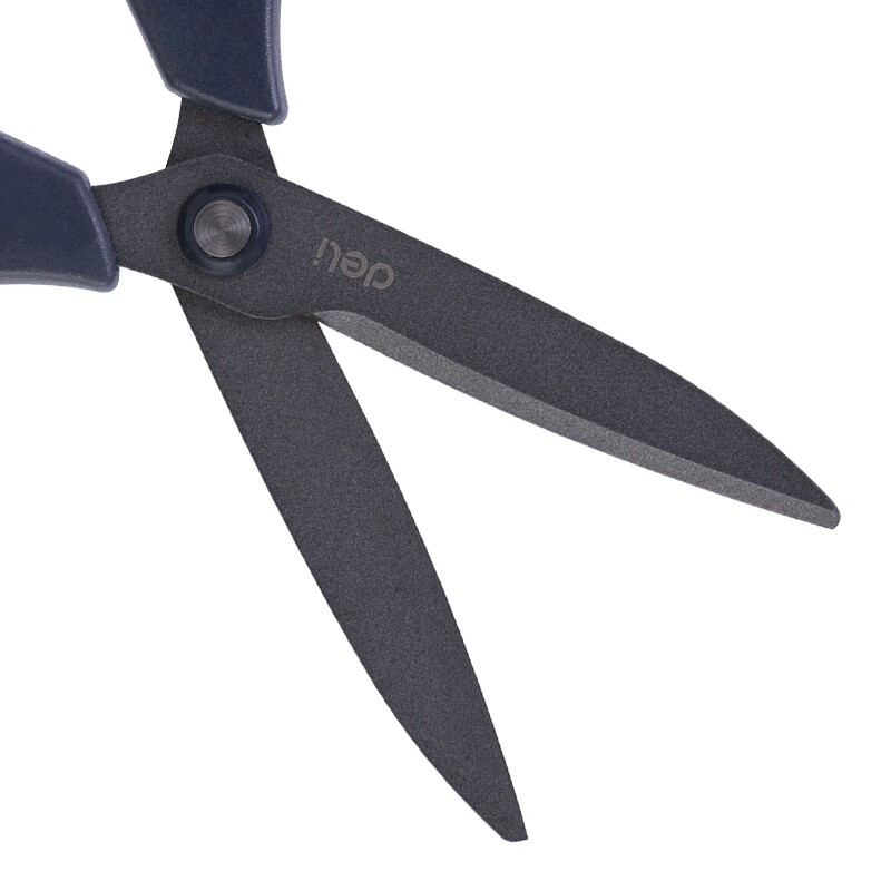 得力(deli)特氟龙防粘防锈办公居家剪刀 弧形剪片省力剪子 灰色77754