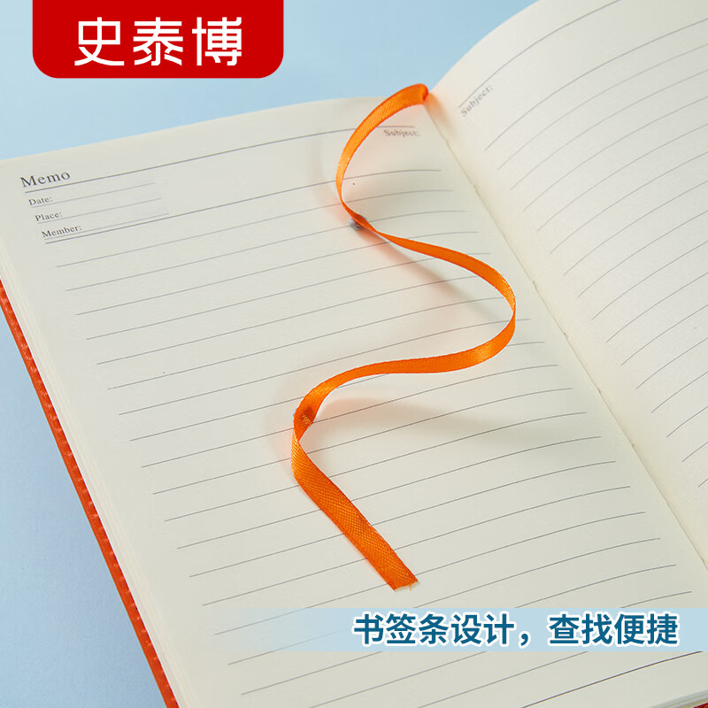 史泰博 硬皮面商务办公专用记事本 大号加厚多功能日记本 会议随身便携软皮面工作 A5笔记本子 96页 PUNB002-3 硬面 橙色
