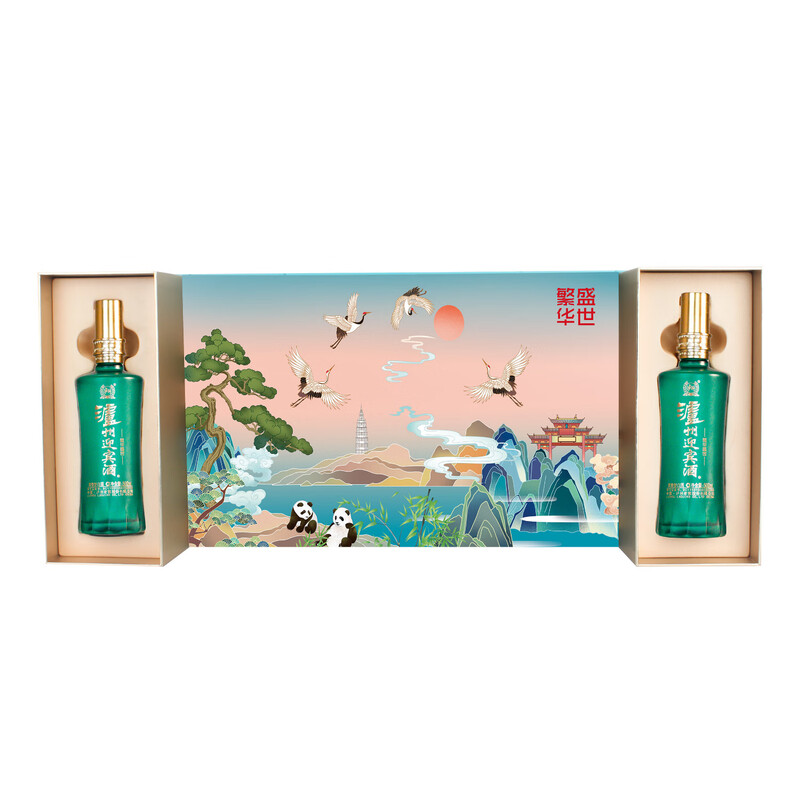 泸州老窖股份出品泸州迎宾酒繁华盛世浓香型纯粮食酒口粮酒礼盒 52度 500mL 2瓶 礼盒（有礼袋）