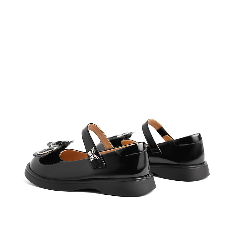 百丽可爱蝴蝶结皮鞋童鞋2023春季新商场同款漆皮单鞋3NR12A83 黑色 34