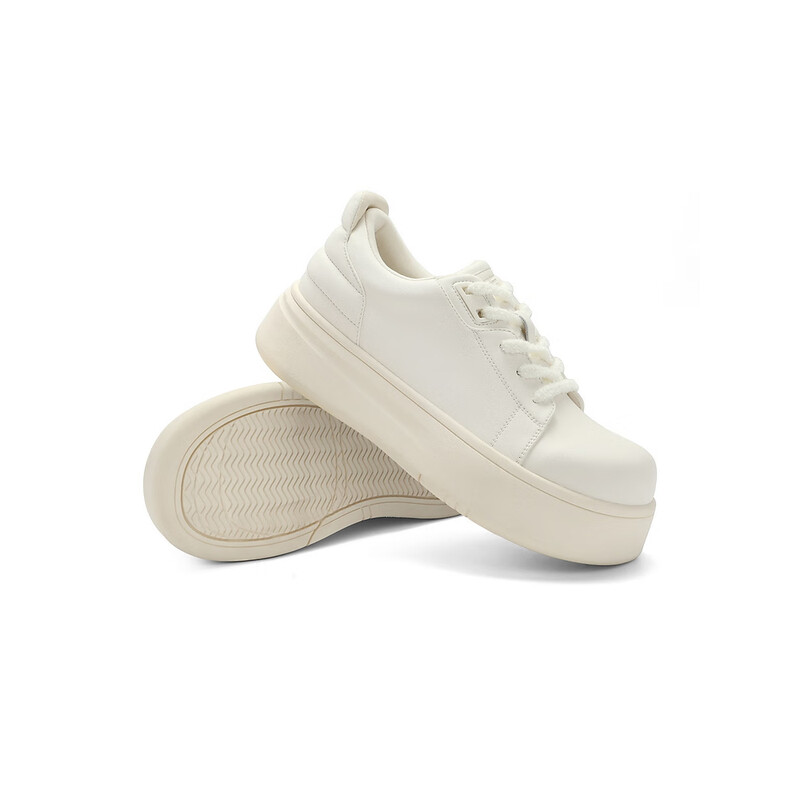 百丽简约百搭板鞋女2023秋季新款丑萌圆头厚底休闲小白鞋B1568CM3预售 白色 35