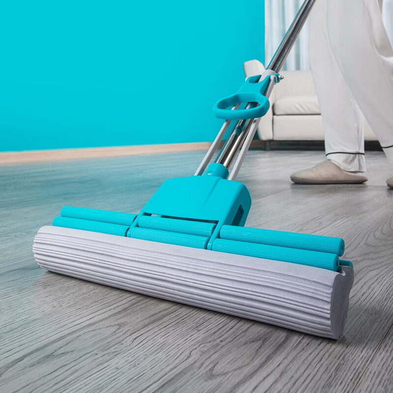 茶花海绵拖把2023新款头对折挤水免手洗拖地胶棉吸水地拖布 【洁境蓝】洁境对折胶棉拖