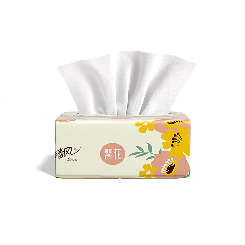 清风繁花系列3层100抽6连包软抽纸