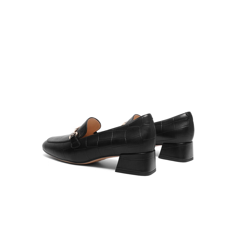 百丽通勤乐福鞋女2023秋季新款压纹OL单鞋BZ520CA3预售 黑色-宽版 38