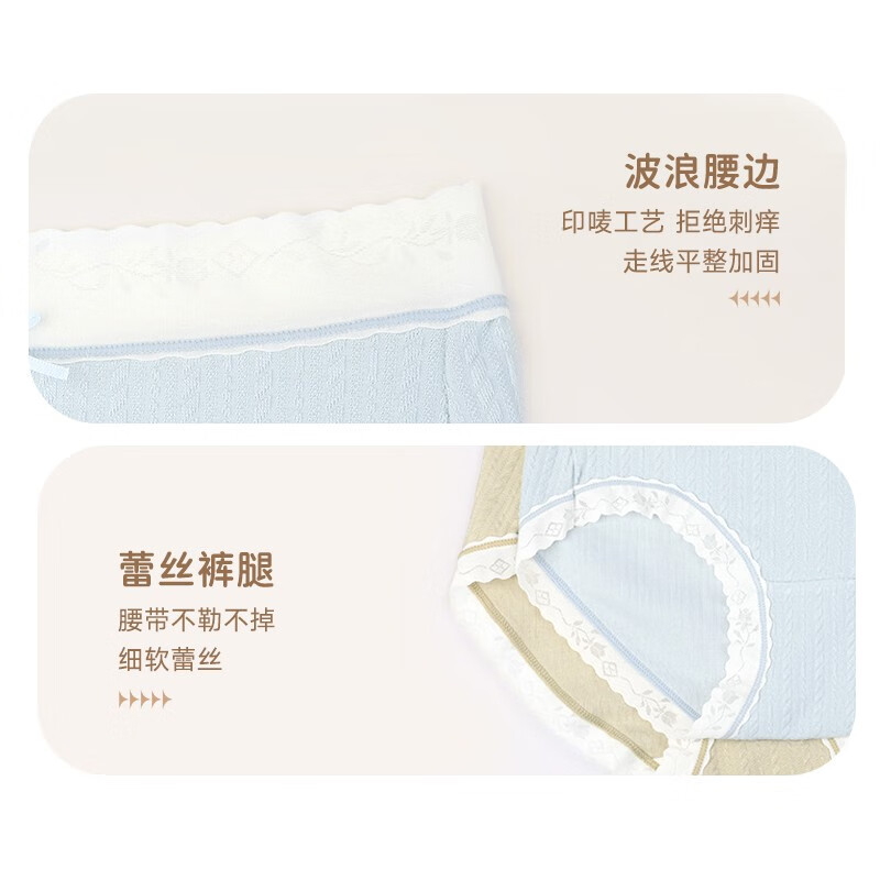 驼人康君内裤女棉抑菌裆提花女士内裤性感蕾丝三角裤4条装七夕礼物 粉+绿+黄+蓝-4条装 M