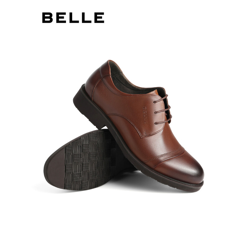 百丽正装鞋男皮鞋牛皮圆头婚鞋商务休闲皮鞋3UX01CM5 棕色 43