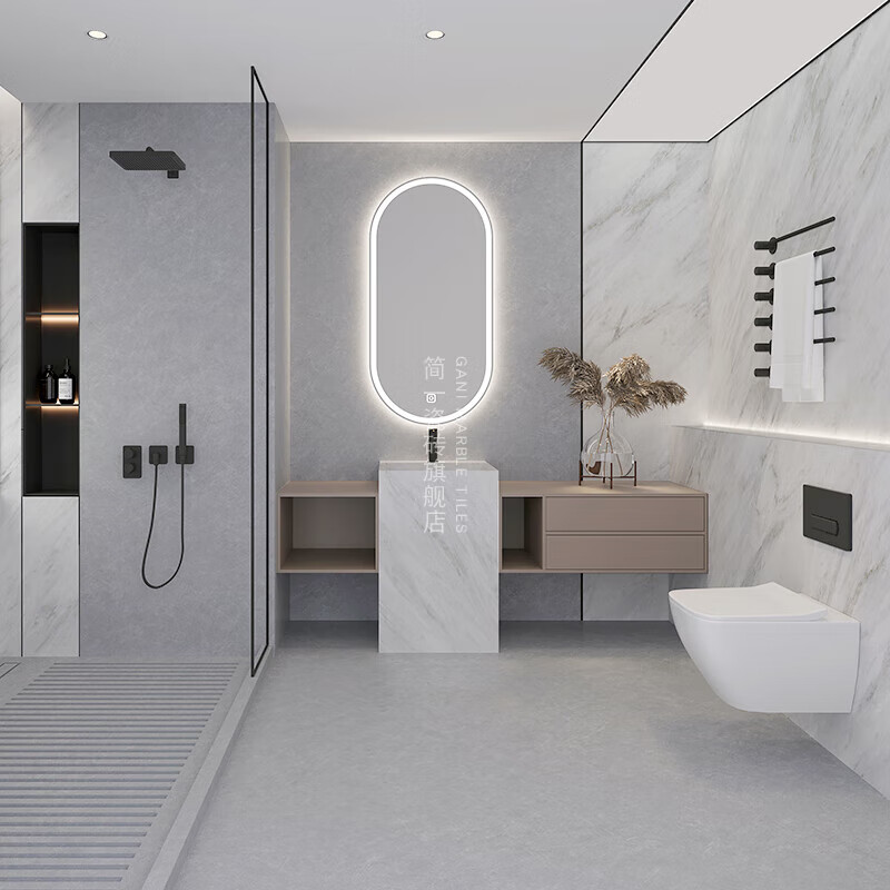 简一大理石瓷砖客厅卫生间防滑地板砖背景墙爱马仕灰  其