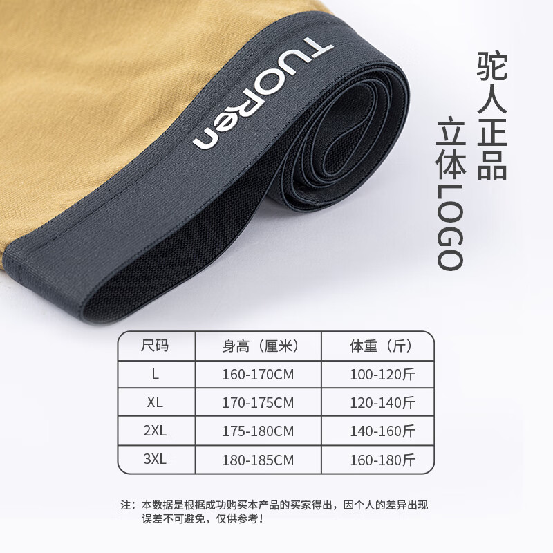 TUORen驼人康君内裤男宽松男士内裤莫代尔夏季舒爽抑菌内裆无异味4条装 黑+灰+黄+绿 5XL