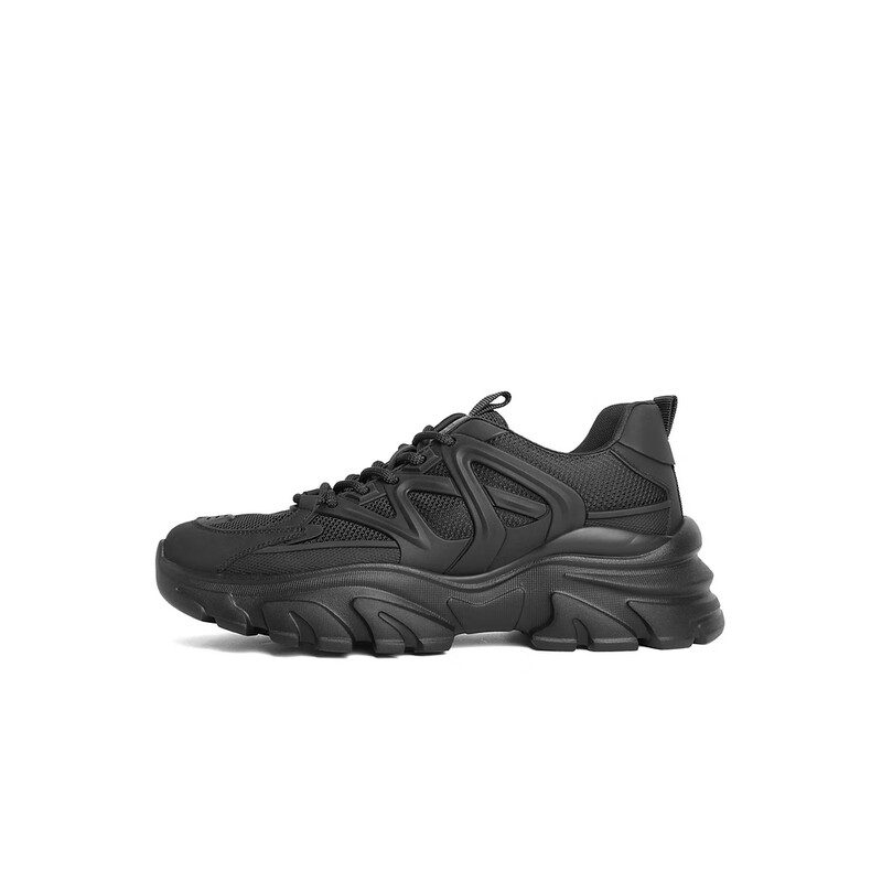 百丽厚底增高休闲鞋2023秋季新网面透气轻便运动风老爹鞋A1291CM3 黑色 38