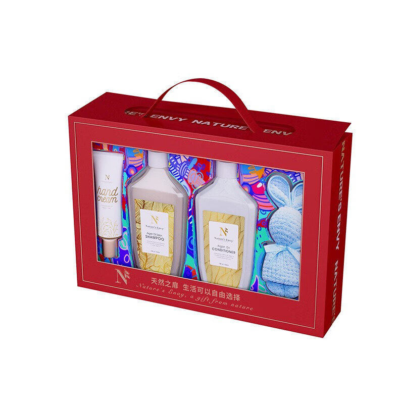 天然之扉摩洛哥油沙龙洗护532ml*2+阳光活力护手霜60ml+小兔毛巾新年礼盒套盒装