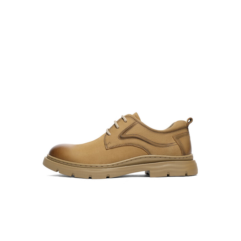 百丽时尚休闲鞋男2023季新牛皮革复古擦色户外潮搭工装鞋A1310CM3预售 黄色 38