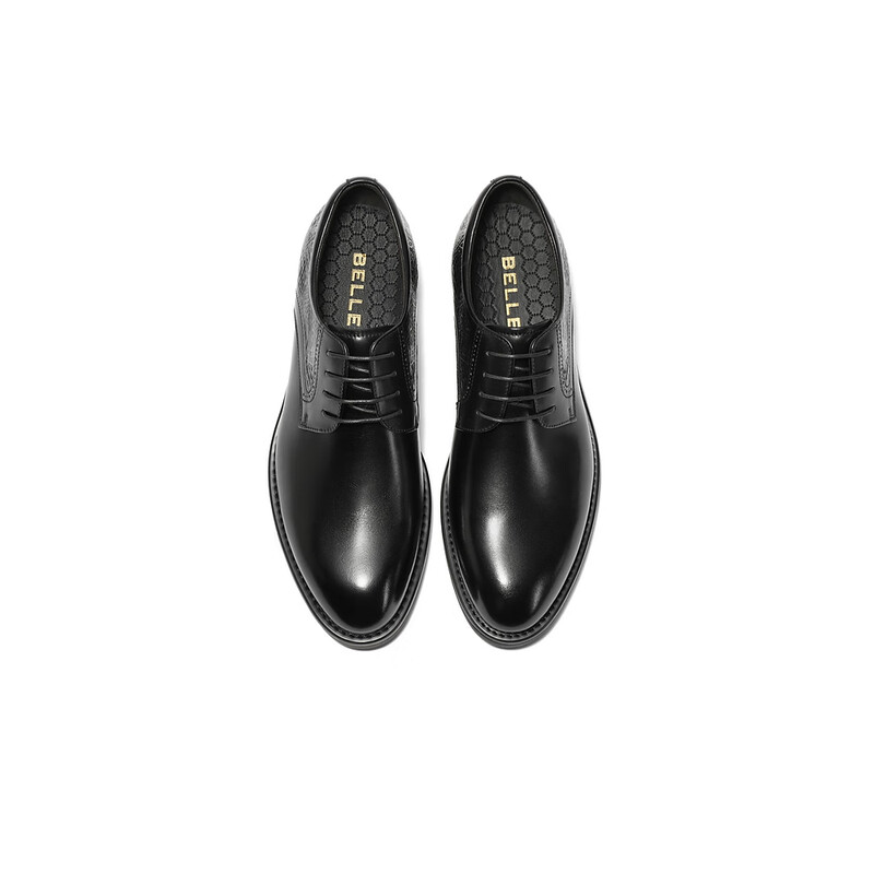百丽通勤商务鞋男2023冬季新款商场同款牛皮革婚宴正装皮鞋8CC01DM3 黑色 38