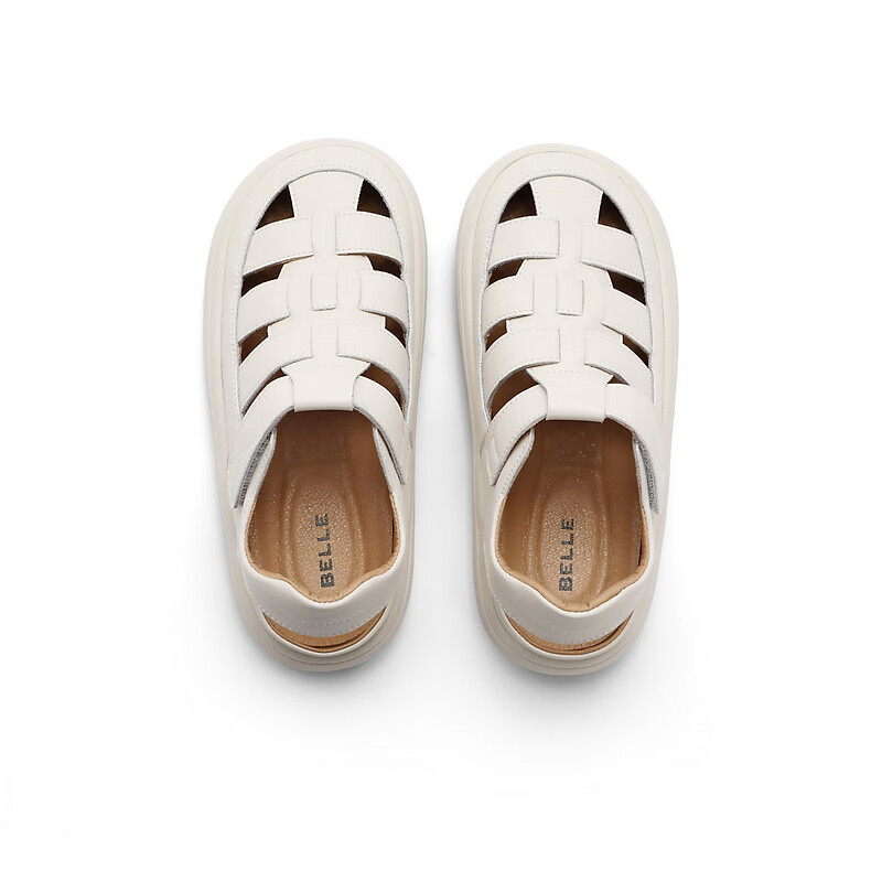 百丽透气童鞋2023夏季新商场同款休闲洞洞编织罗马凉鞋T3350B63 米色 33