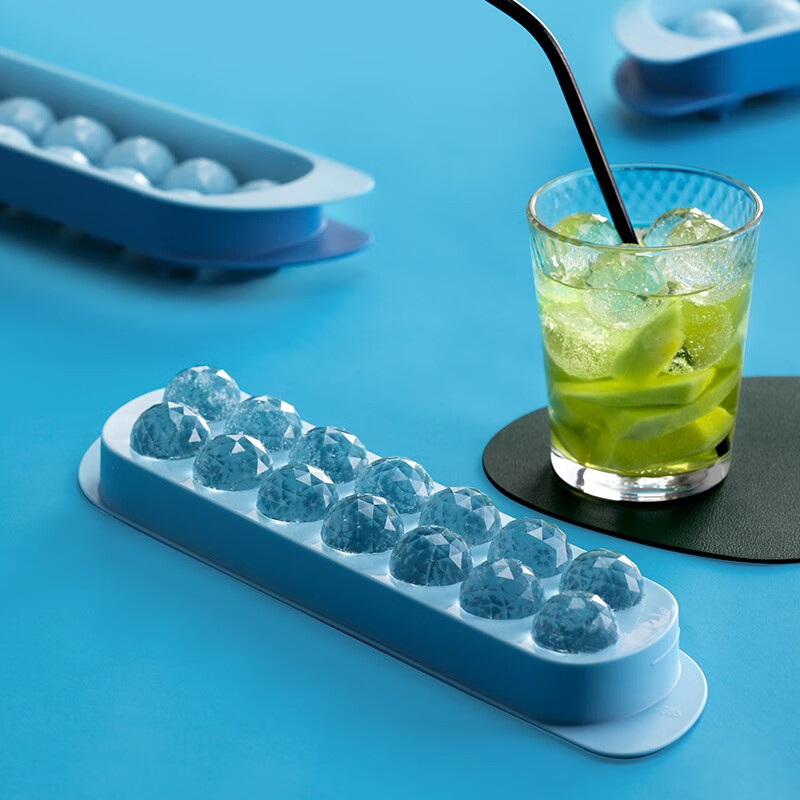 茶花（CHAHUA） 茶花多菱球形制冰盒冰格PP食品级材质球形家用冰箱冷冻冰冰块盒 黄色 多菱球形制冰盒14格