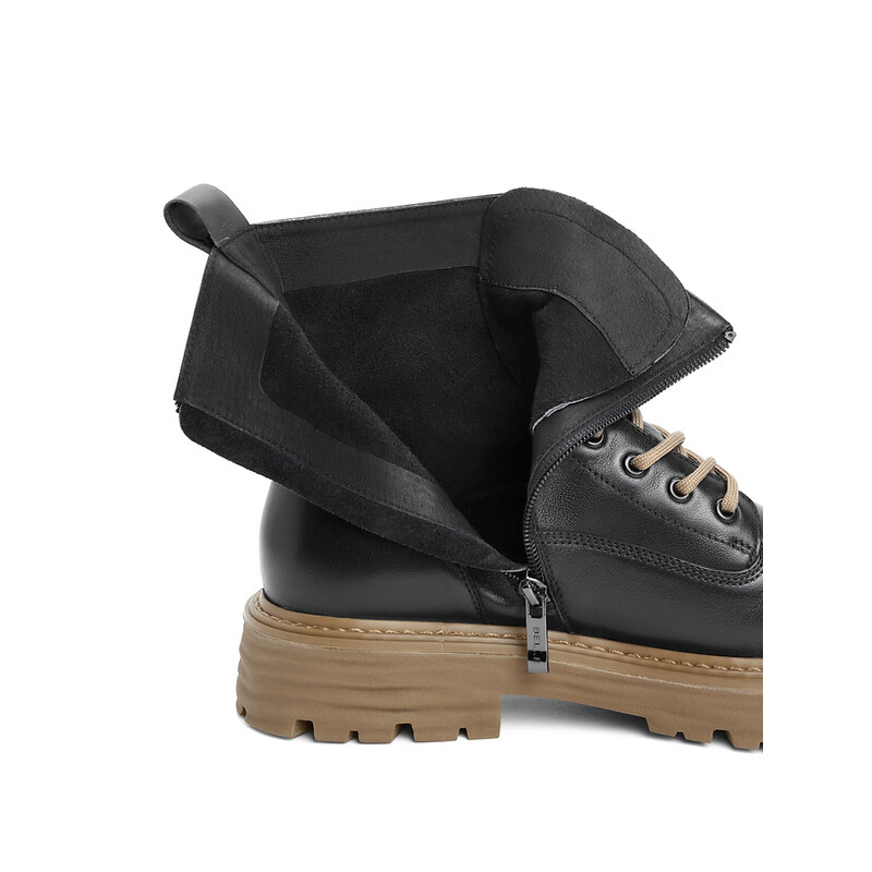 百丽时尚休闲靴男2023冬季新款牛皮革舒适潮搭马丁靴短靴A1266DD3 黑色 38