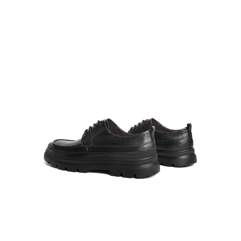 百丽时尚通勤商务鞋男2023冬季新牛皮褶皱质感休闲皮鞋D7X02DM3预售 黑色 38