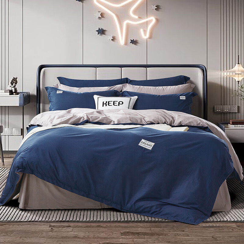 富安娜（FUANNA）【门店同款】纯棉三件套 学子季．绽放青春 1.2床（152*210cm）蓝