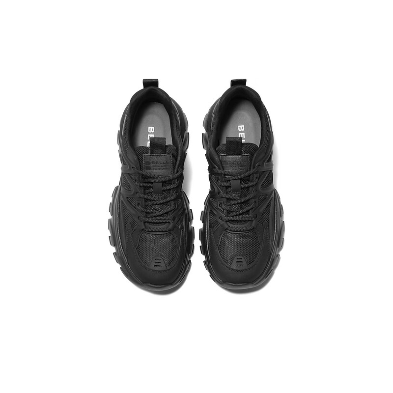 百丽厚底增高休闲鞋2023秋季新网面透气轻便运动风老爹鞋A1291CM3 黑色 38