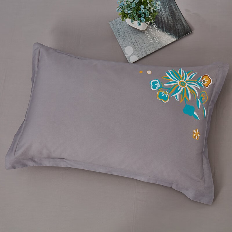 洁丽雅 优品全棉四件套60支数码印花件新疆长绒棉全棉高织密四件套200*230cm 浅灰色 1.8米