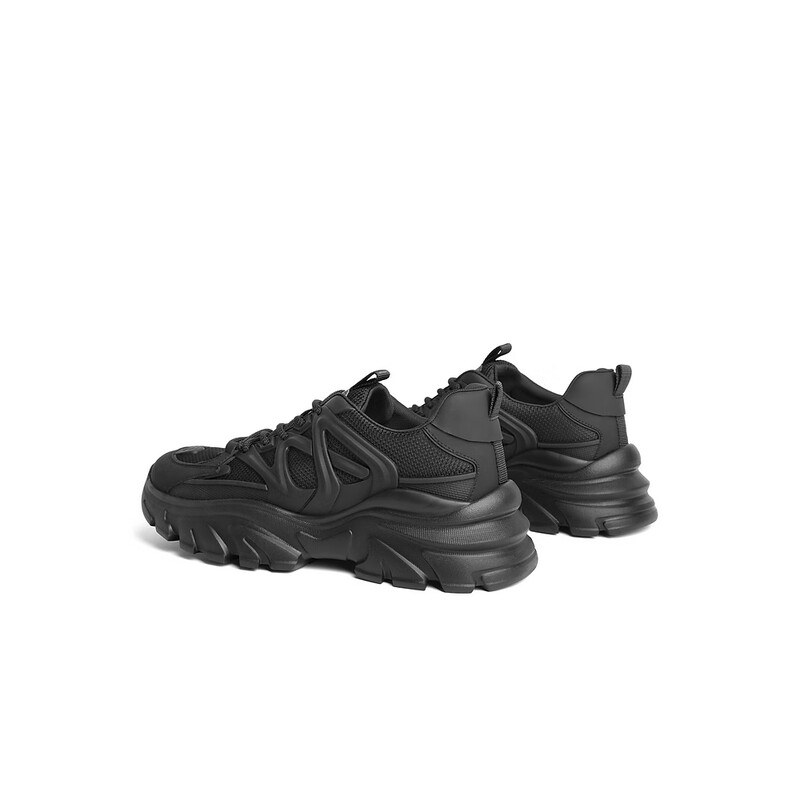 百丽厚底增高休闲鞋2023秋季新网面透气轻便运动风老爹鞋A1291CM3 黑色 38