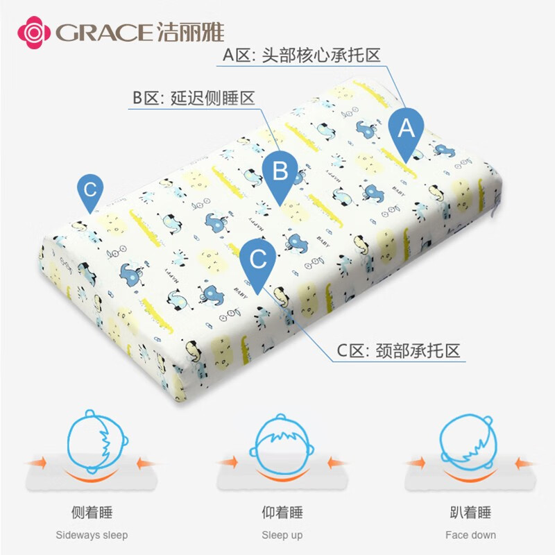 洁丽雅（Grace）婴儿枕儿童记忆棉小孩成长枕2-8岁幼儿园宝宝定型枕波浪记忆枕芯