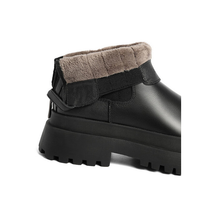 百丽增高厚底烟筒靴女2023冬季新款简约英伦风切尔西靴X2G2DDD3预售 黑色-薄绒 34