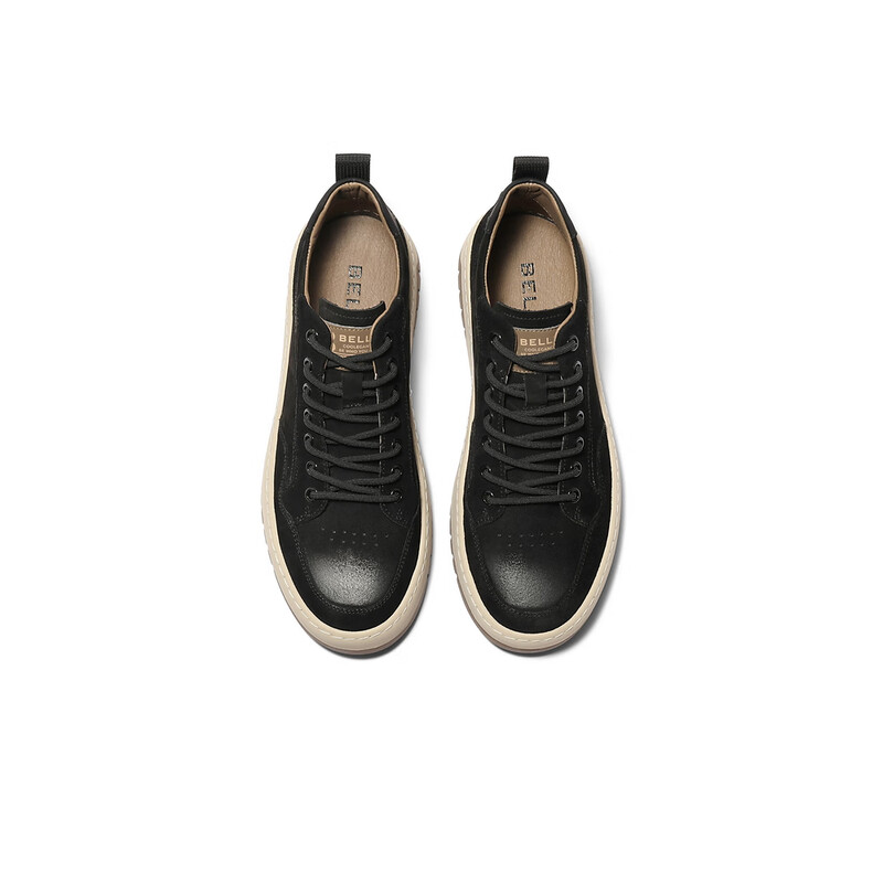 百丽时尚休闲鞋男2023冬季新商场同款皮革拼接高帮板鞋8CZ01DD3 黑色 38