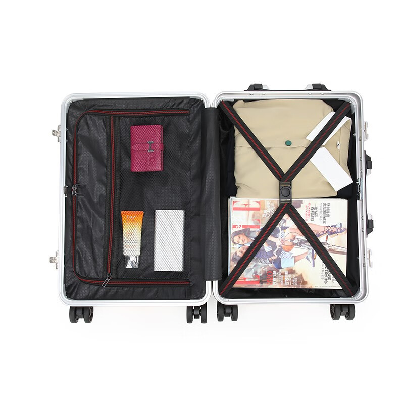 恒源祥（HYX）机甲铝框箱拉杆箱行李箱旅行箱女男学生结实耐用密码皮箱子24英寸 黑色 20寸