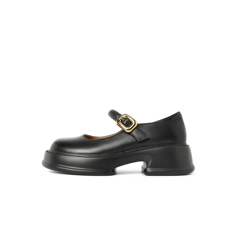 百丽JK学院风玛丽珍鞋女23秋季新商场同款羊皮休闲单鞋A3U1DCQ3 黑色 37