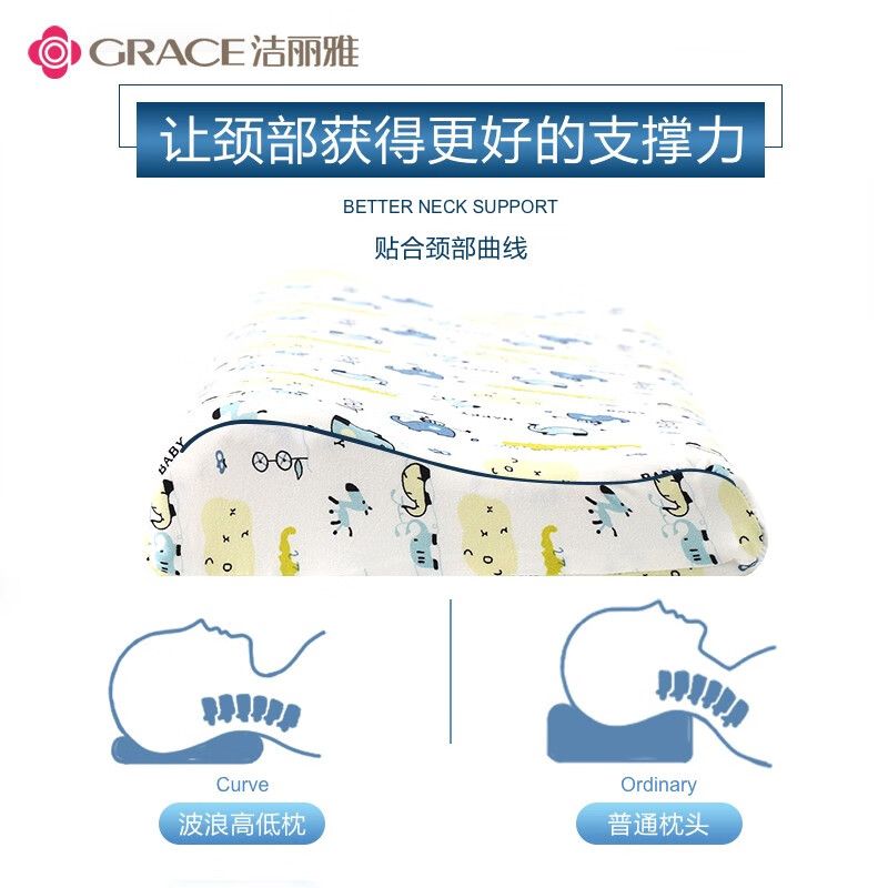 洁丽雅（Grace）婴儿枕儿童记忆棉小孩成长枕2-8岁幼儿园宝宝定型枕波浪记忆枕芯