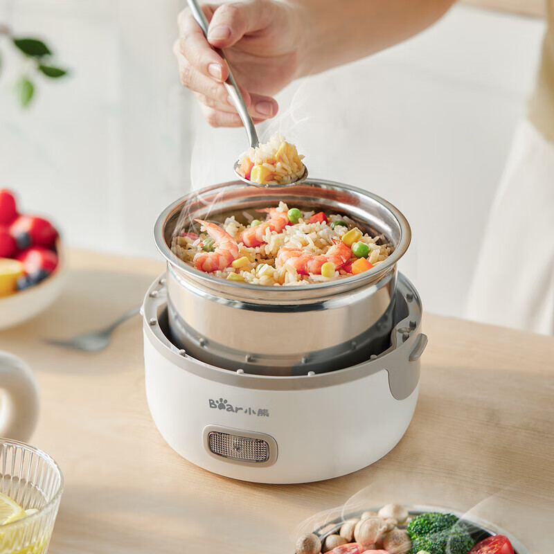 小熊电热饭盒 插电可加热不锈钢内胆 白色1.2L DFH-B14S3