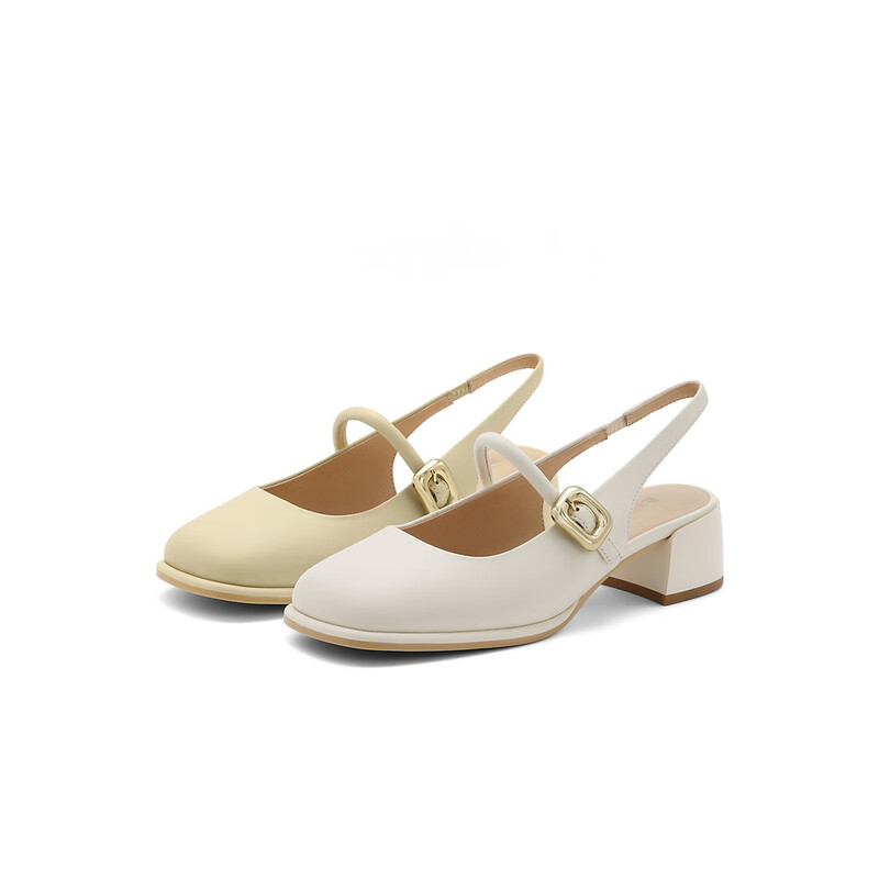 百丽膨胀一字带包头凉鞋女2023秋季新款简约时装凉鞋B1463CH3 米白 36