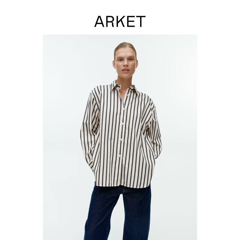 ARKET女装 纯棉条纹休闲长袖衬衫2023秋季新款1058763010 白色/黑色