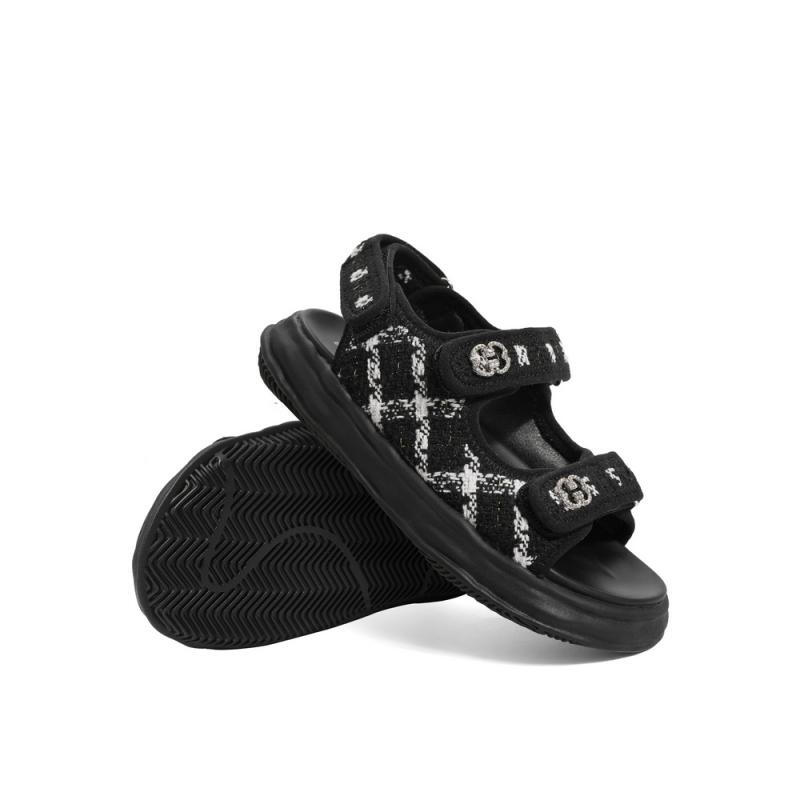 百丽小香风凉鞋女商场同款魔术贴童鞋D2601B62 黑色 31