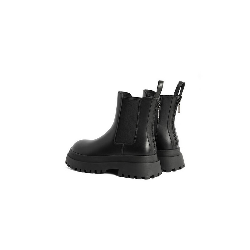 百丽增高厚底烟筒靴女2023冬季新款简约英伦风切尔西靴X2G2DDD3预售 黑色-薄绒 34