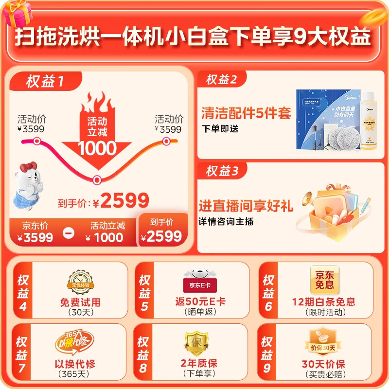 美的（Midea）扫地机器人扫拖一体小白盒 自动清洗抹布全自动吸尘扫地洗地机擦地机拖地机器人