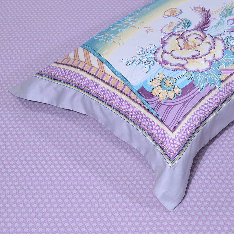 富安娜家纺六件套 60支长绒棉贡缎套件纯棉全棉床单被套 单双人高档床品 凤曦九州 1.5米床203*229cm