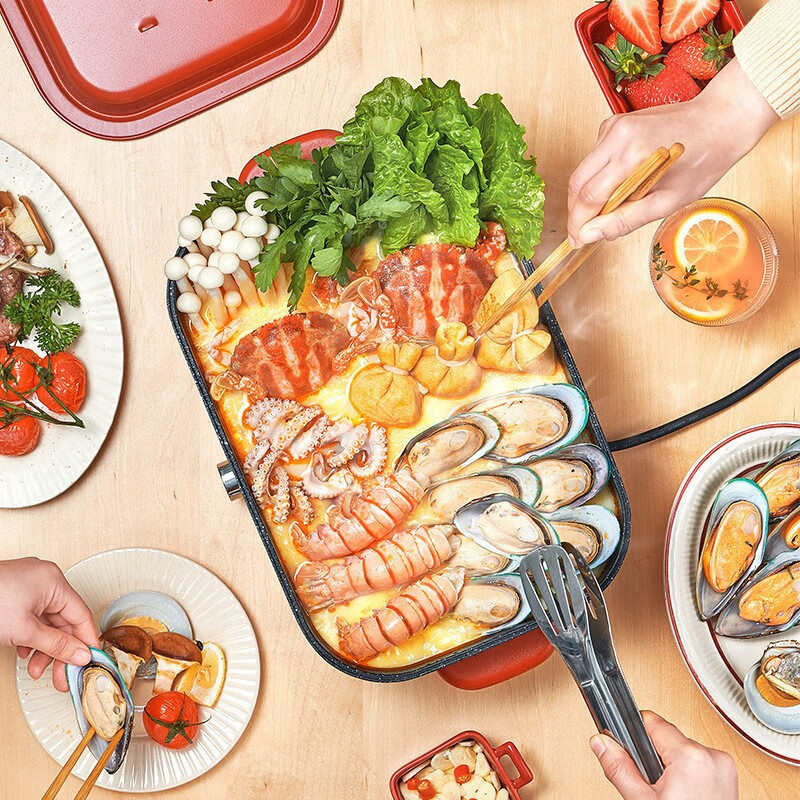 摩飞电器（MFHZPOK） MF-202B多功能料理锅4.5L大容量家用多用锅蒸煮炒煎锅一体锅 白色