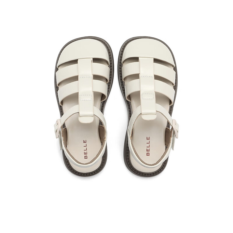 百丽休闲猪笼鞋童鞋2023夏季新商场同款镂空罗马凉鞋81900B73 米白 28