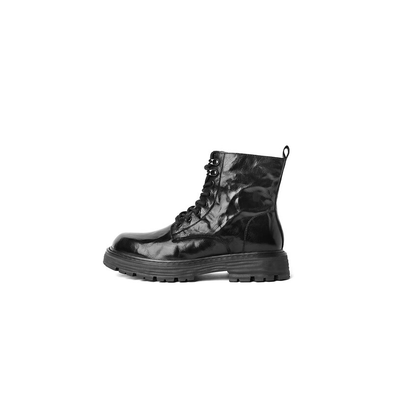 百丽时尚休闲皮靴男2023冬季新牛皮革户外潮搭马丁靴加绒A1278DZ3 黑色-绒里 38