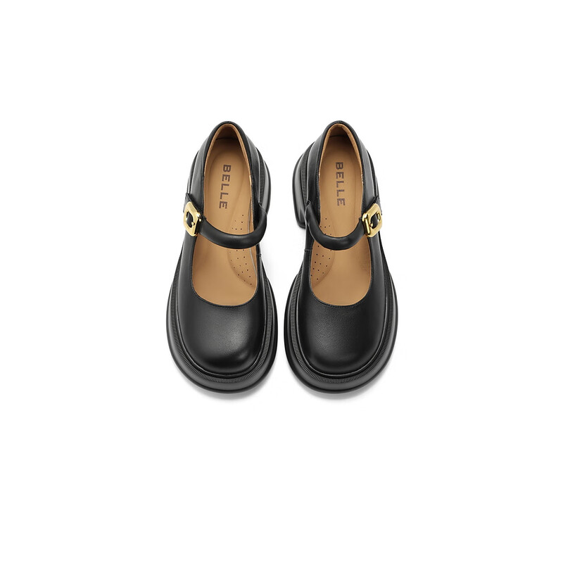 百丽JK学院风玛丽珍鞋女23秋季新商场同款羊皮休闲单鞋A3U1DCQ3 黑色 37