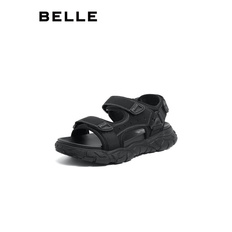 百丽厚底沙滩凉鞋男2023夏新魔术贴户外度假运动休闲凉鞋A1144BL3 黑色 42